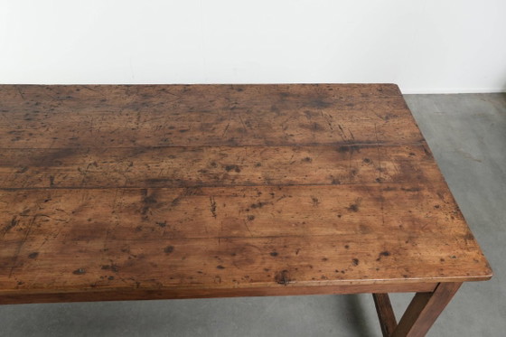 Image 1 of Franse antieke boeren eettafel uit de 19e eeuw van grenenhout