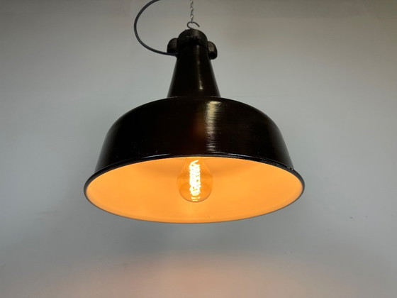Image 1 of Industrial Black Pendant Factory Lamp with Cast Iron Top, 1970s