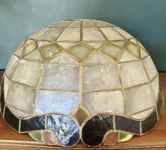 Image 1 of Vintage Art Deco Mother-of-Pearl Shade / Hanging Lamp From France, 1930s