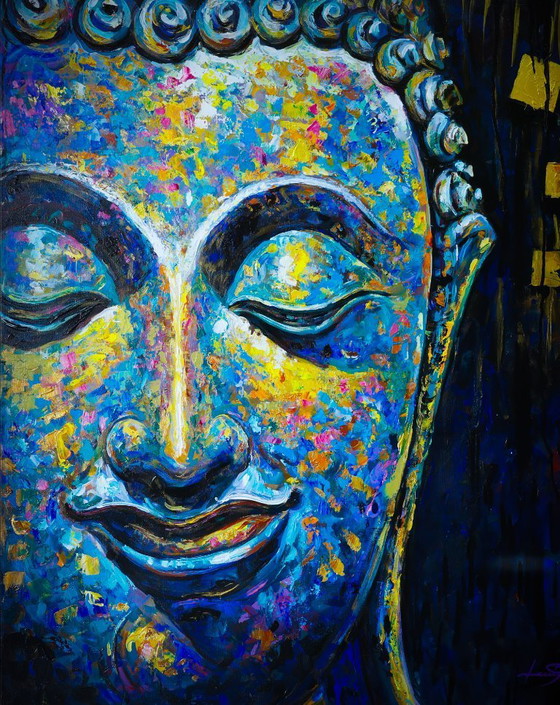 Image 1 of Unique hand-painted Buddha painting “Ocean of Calm” – Seksak Jaichumchen – 100×120 cm