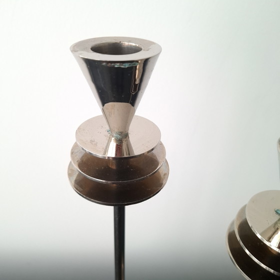 Image 1 of 2x vintage kandelaar verzilverd Art Deco stijl