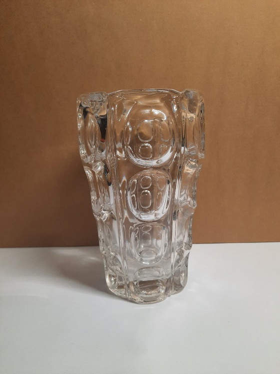 Image 1 of Vintage Sklo Union Rosice Vladislav Urban Bubble Relief Vase – Oval Egg Shaped Bubbles, 20 cm, Polished Pontil – Czech Art