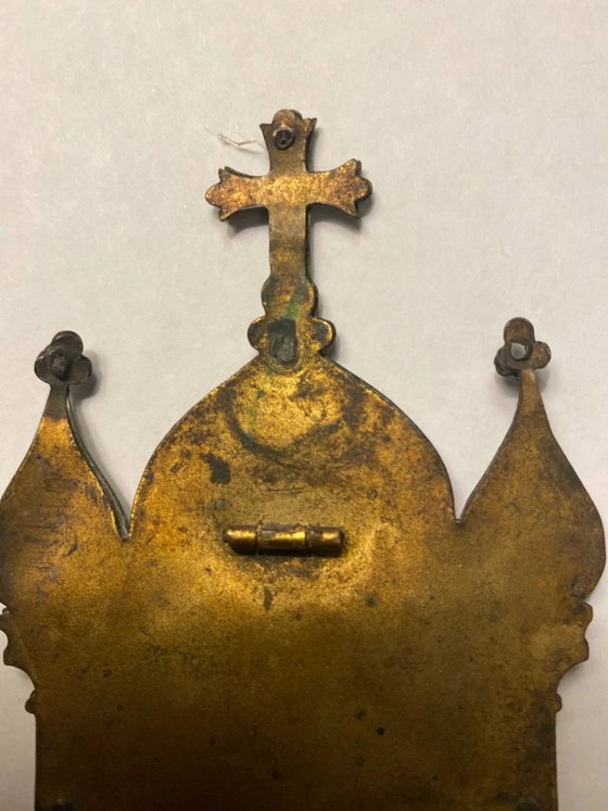 Piccola icona antica della Vergine Maria – Medaglione neogotico, fine XIX secolo – Oggetti decorativi (photo 6 of 7)
