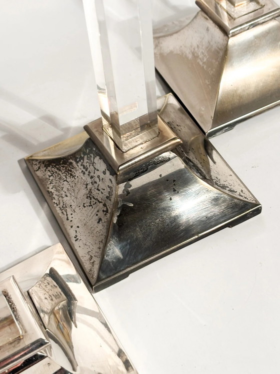Set of 3 1970s Plexiglass and Silver-Plated Metal Candle Holders – Decorative Objects (photo 7 of 12)