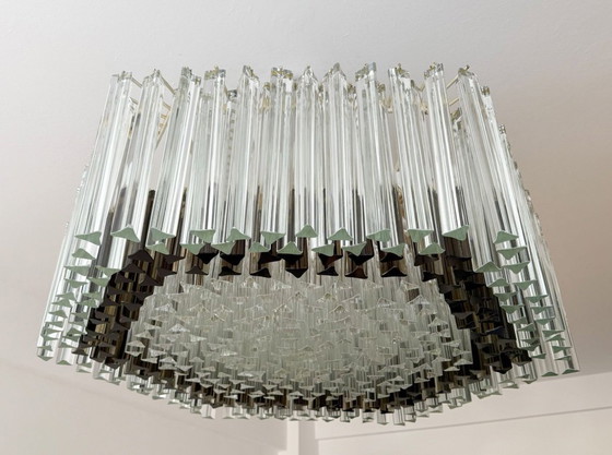 Image 1 of Weelderige kroonluchter van Paolo Venini voor Vivarini, Muranoglas/Prismaglas, Italië, jaren 70, op maat gemaakt