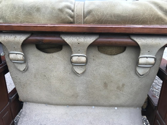Mid Century Wood & Leather Armchairs With Pouf, Set of 4 – Mid Century Modern (photo 10 of 10)