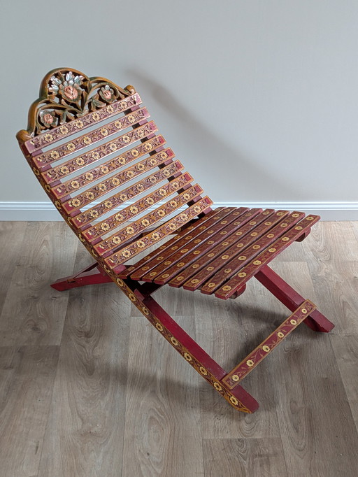 Poltrona pieghevole vintage dipinta a mano – Sud asiatico/pakistano – metà del XX secolo