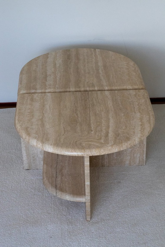 Vintage Travertin Salontafel Set - Postmodern Italiaans Design, Travertine, Beige, Mid Century Modern (foto 2 van 7)
