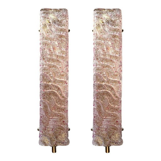 High-End Gold Wall Sconce Pair with Ametista “Graniglia” Murano Glass