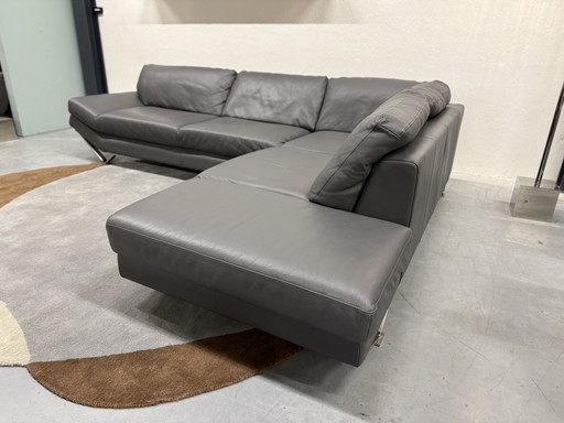 Natuzzi Ecksofa, graues Leder, 310 x 240