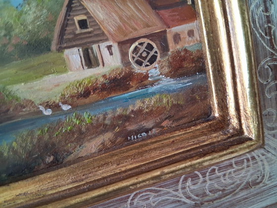 Image 1 of ORIGINAL Ölgemälde auf Karton inkl. Rahmen | Bauernhaus/Landschaft | Signiert
