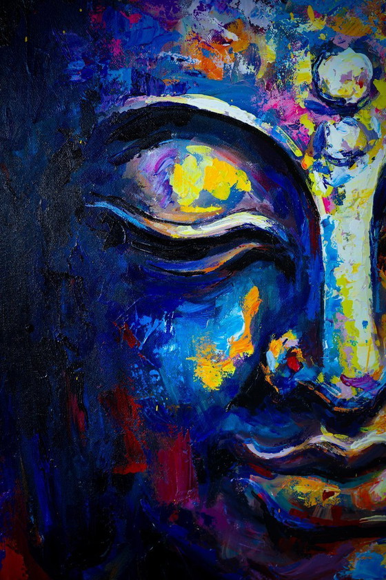 Image 1 of Unique hand-painted Buddha painting "Peace Within" – Seksak Jaichumchen – 80 × 100 cm