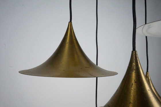 Image 1 of Fog & Morup, Midcentury Brass Pendant with Five Pendant Drops. Danmark, 1960s