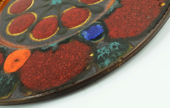 Image 1 of Colorful Vintage 17" Grünstadt Ceramic Platter Plate 1960s 70s Fat Lava