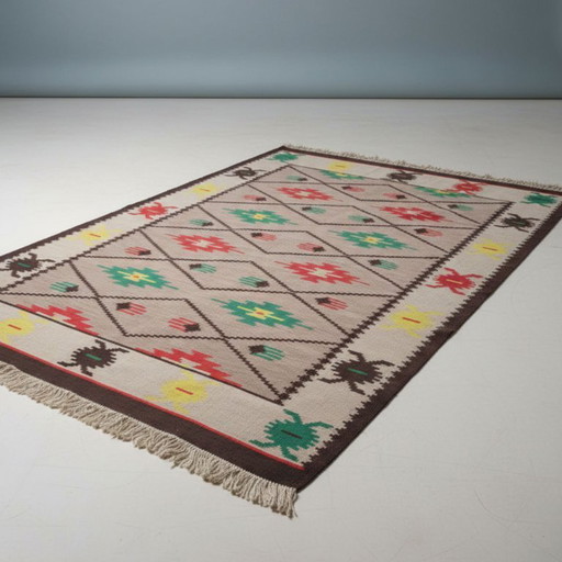 Tapis géométrique typique des années 1960, style bruxellois, KELIM