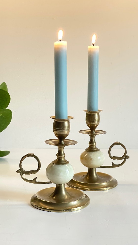 Image 1 of Candelieri vintage in onice, marmo e ottone