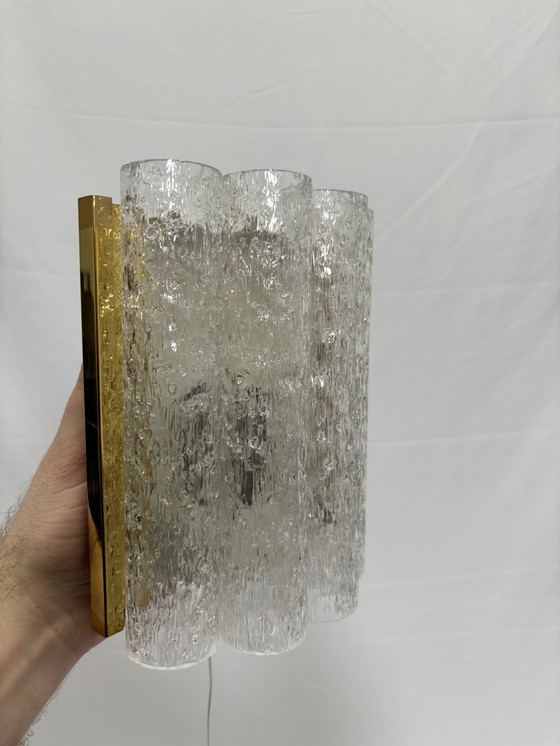 Image 1 of Ensemble d'appliques vintage Doria Leuchten tubes en verre glacé 1960