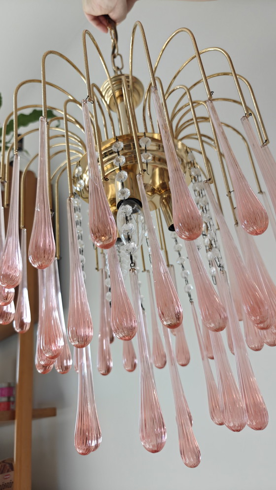 Image 1 of Vintage Roze Teardrop, Ribbelglas