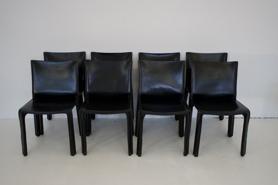 Image 1 of 8x CAB 412 2x CAB 413 Set Sedia con braccioli Sedia da pranzo Pelle Nera Cassina Mario Bellini