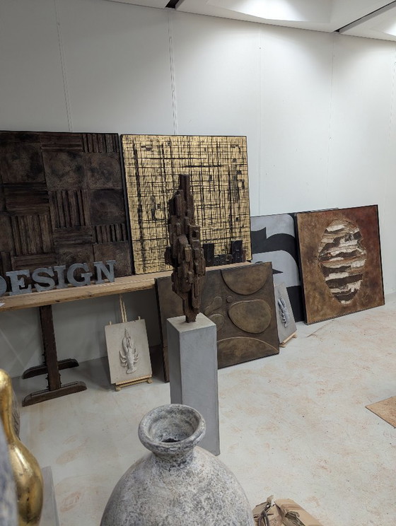 Image 1 of The Gold Factory – Monumental Wall Object with Line Play (121 × 121 × 4 cm)