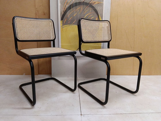 Image 1 of ALIVARMVSEVM 104. SET of 2 CESCA B32 Chairs (NEW) in Black Frame Limited Edition 