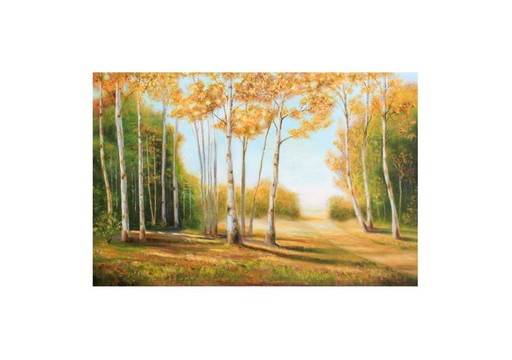Oil painting of a poplar landscape. Hand-painted and signed. New.