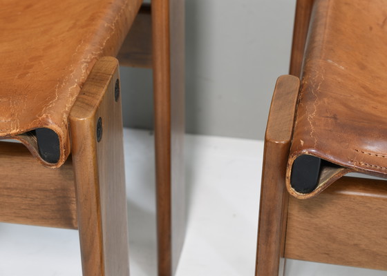 Image 1 of 4x Chaises Monk en cuir cognac par Afra & Tobia Scarpa pour Molteni, Italie 1974