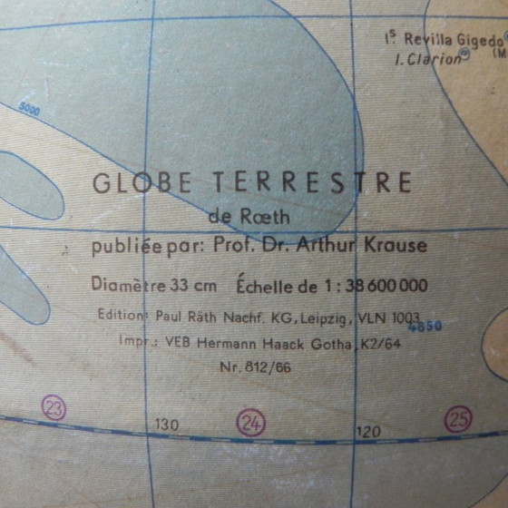 Image 1 of Rath Globe Made of Papier-Mache on Wooden Base, 1960s