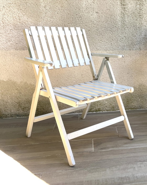 Image 1 of Vintage Wood Folding Garden Armchair by R.Gleizes France