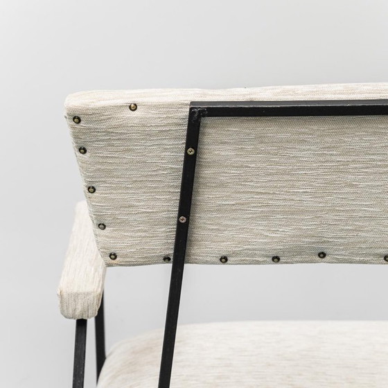 Image 1 of  SALOTTINO VINTAGE CON DIVANETTO E POLTRONE IN METALLO E TESSUTO ANNI ’70 MODERNARIATO