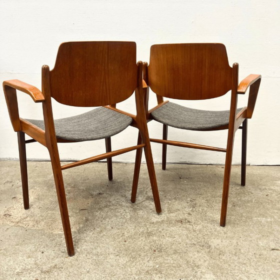 Image 1 of 4x dining chair with armrests in teak by Hartmut Lohmeyer for Wilkhahn