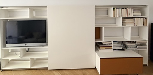 Fraaie B&B Italia wandkast/TV-kast/boekenkast in wit/terra 400x166cm