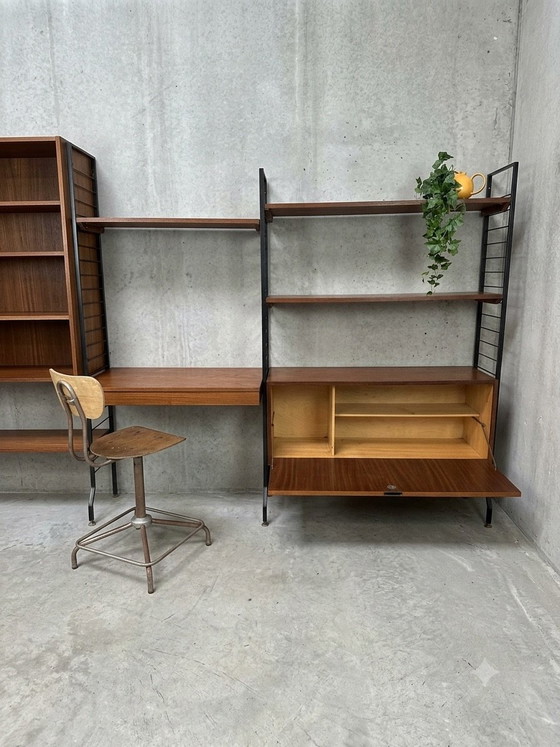 Sistema a parete vintage Combineurop 1960, Meurop, Armadi a muro, Metallo, Legno, Nero (foto 3 di 10)
