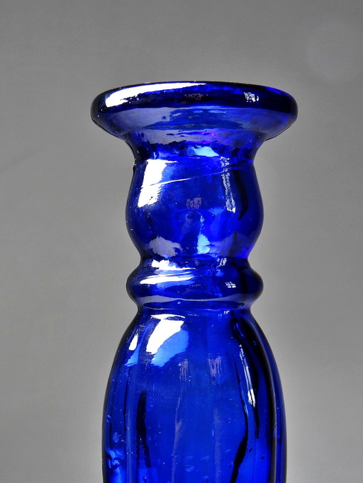 Vintage Cobalt Blue Molded Glass Candleholder