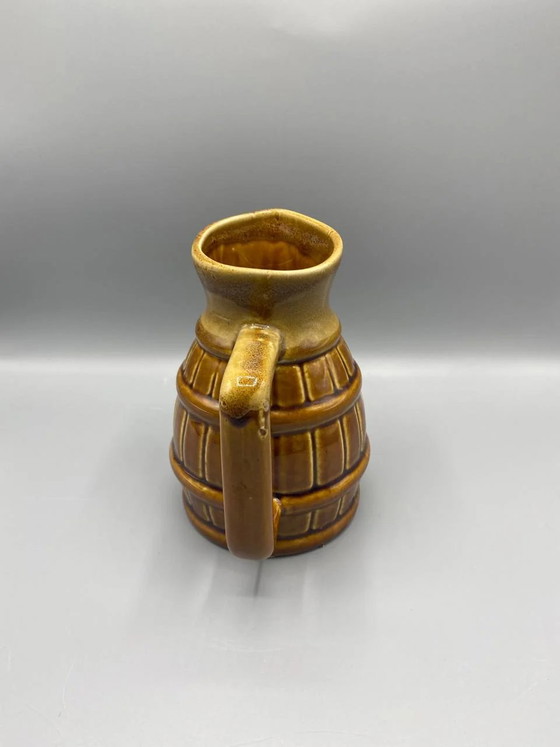 Ceramic Pitcher – Barrel-Banded Design – Brown and Cream Glaze – Decorative Objects, Rustic (photo 3 of 4)