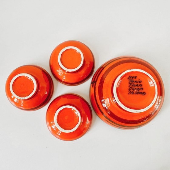 Image 1 of Set di ciotole Tokyo Flora Holland arancione, anni '60, ceramica Gouda