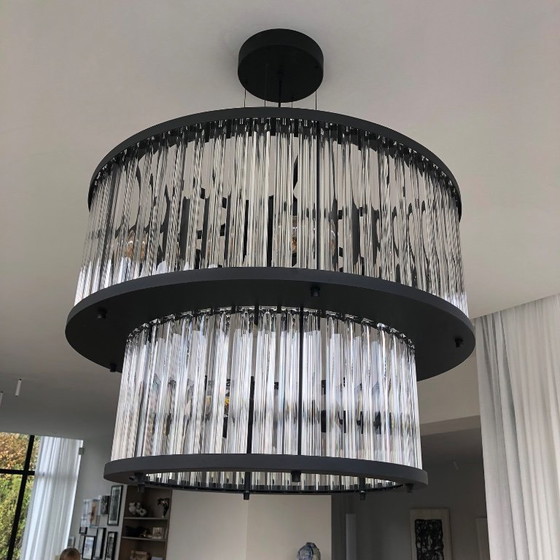 Image 1 of Hanglamp zwart frame en geslepen glas 