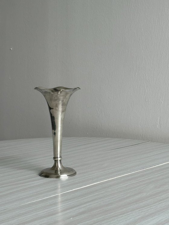 Image 1 of soliflore vase in patinated silver-plated metal