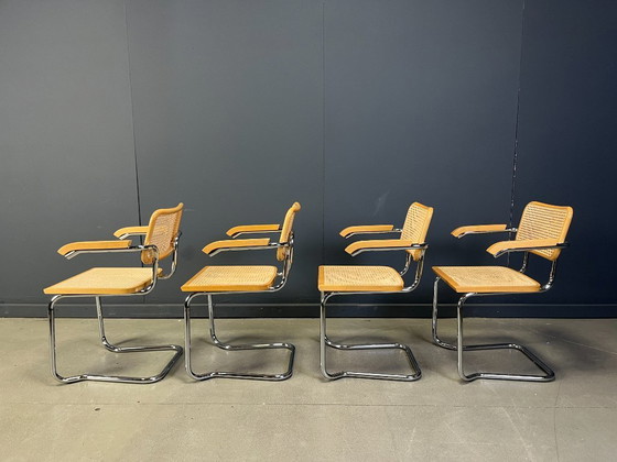 Image 1 of Set van 4 stapelbare vintage fauteuils in Marcel Breuer-stijl, gemaakt in Italië, jaren 70.