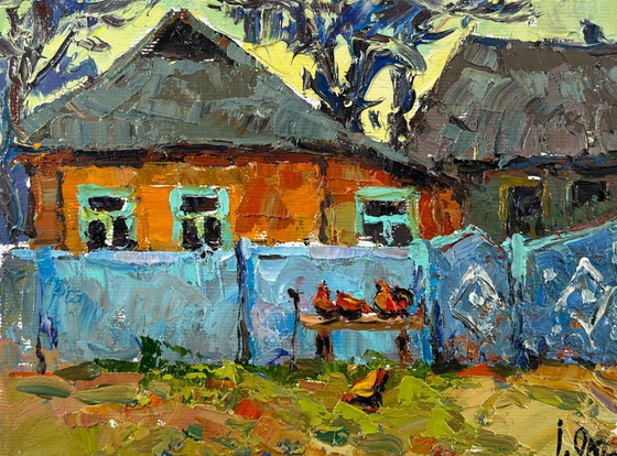 Image 1 of Original Oil Painting Evening Houses Landscape Quiet Village days