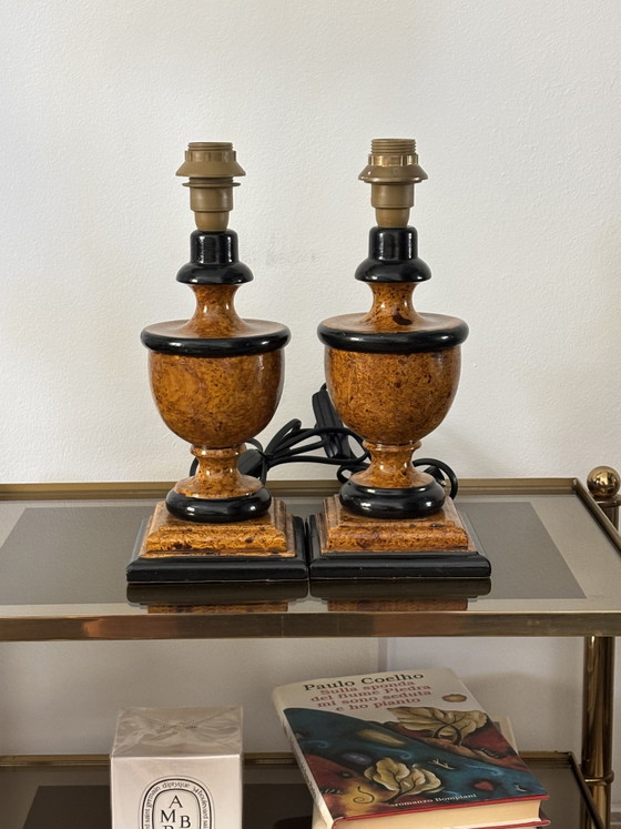 Coppia di Lampade da tavolo italiane vintage – Effetto radica – Made in Italy – Wood (photo 2 of 8)