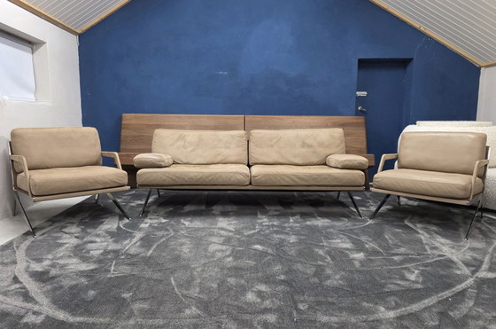 De Sede DS-60 sofa + 2 armchairs Naturale leather, 3-5 seaters, polished steel, Chrome, Beige (photo 4 of 6)