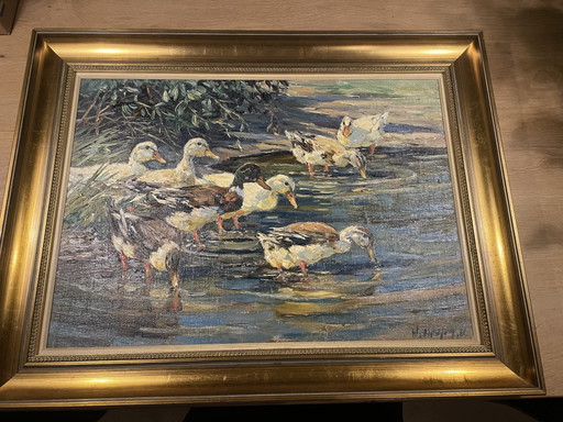Pintura al óleo de patos de Willy Tiedjen