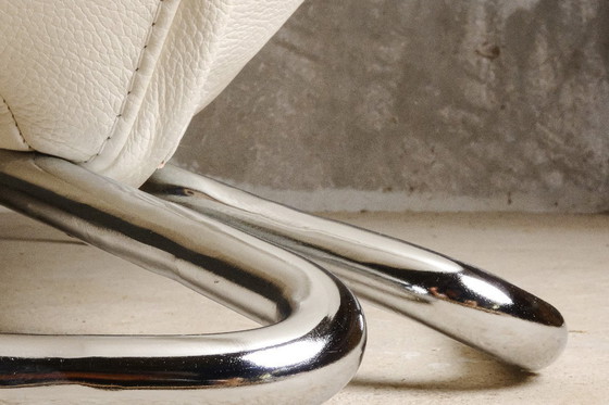 Image 1 of Paul Falkenberg x Rom AG - Sillón "Chili" en piel blanca y acero cromado - c. 1985 - Bélgica