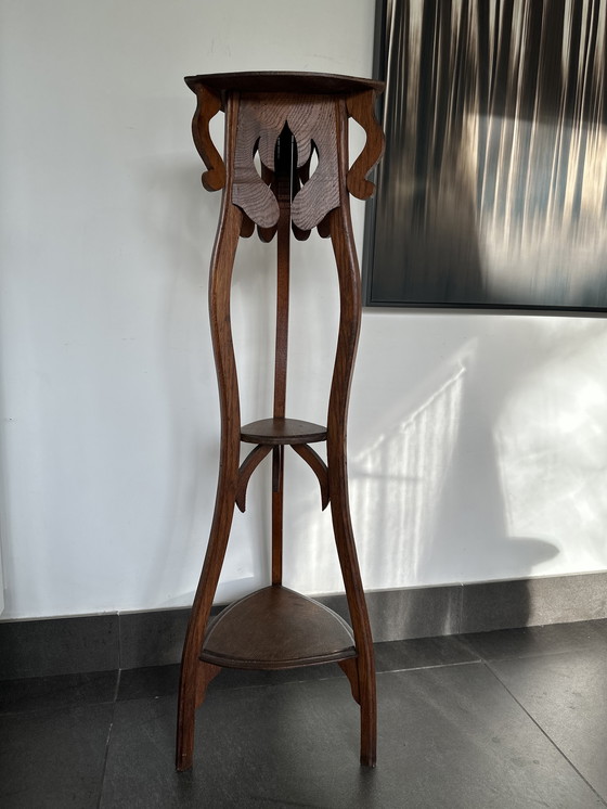Image 1 of Columna Jardinière antigua Art Nouveau – Mesa para plantas de roble – 110 cm