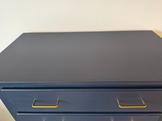 Solid Oak Chest of Drawers – Dark Blue & Gold – Wood (photo 9 of 10)