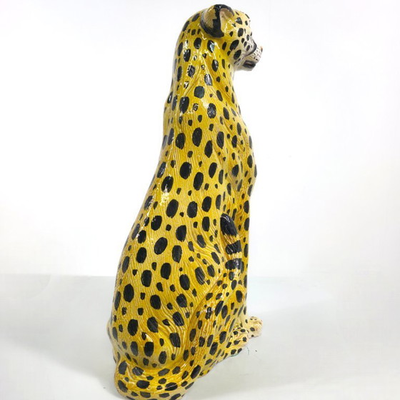 Image 1 of Terra Cotta Cheetah/luipaard beeld 60s Italiaans mid century
