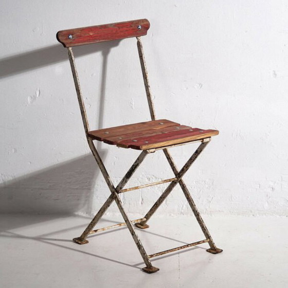 Antique red garden folding chairs (c.1920). Set of 4 pieces – Garden chairs, Wood, Iron (photo 23 of 40)