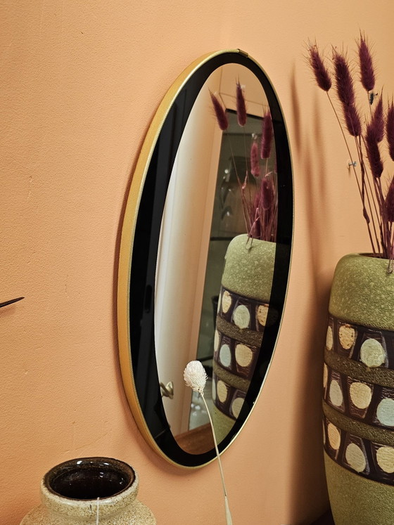 Oval Vintage Mirror Black Edge Brass Trim Wall Mirror – Glass (photo 3 of 6)