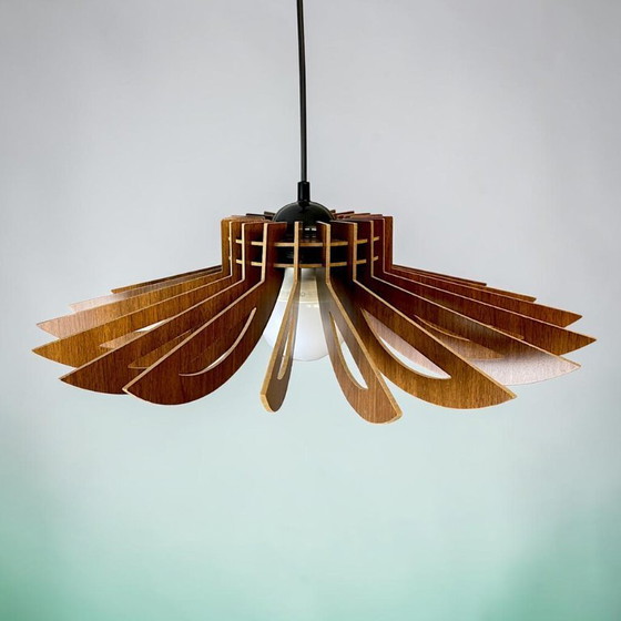 Image 1 of Portugese modulaire houten hanglamp in Scandinavische vintage stijl